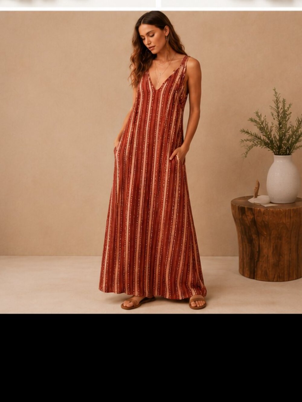 Hem & Thread Boho Striped Spaghetti Strap Maxi Dress NWT Size Small